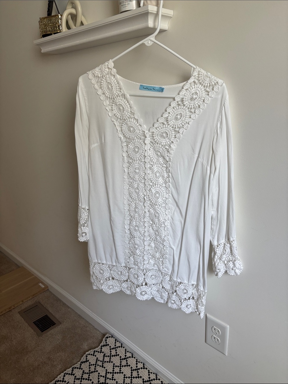 Solitaire White Crochet V-Neck Swim Coverup Tunic